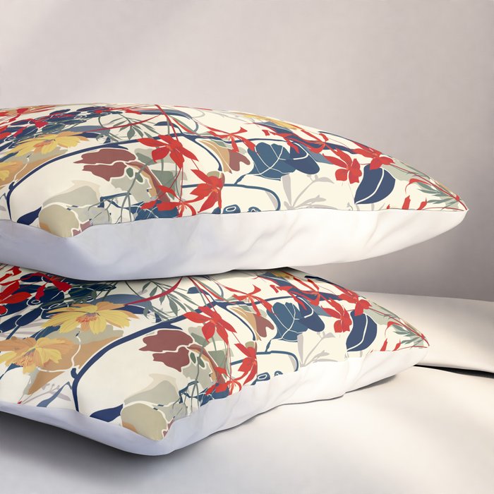 Wildflowers, Floral Prints, Red, Navy, Yellow Pillow Sham Gallery Image 3