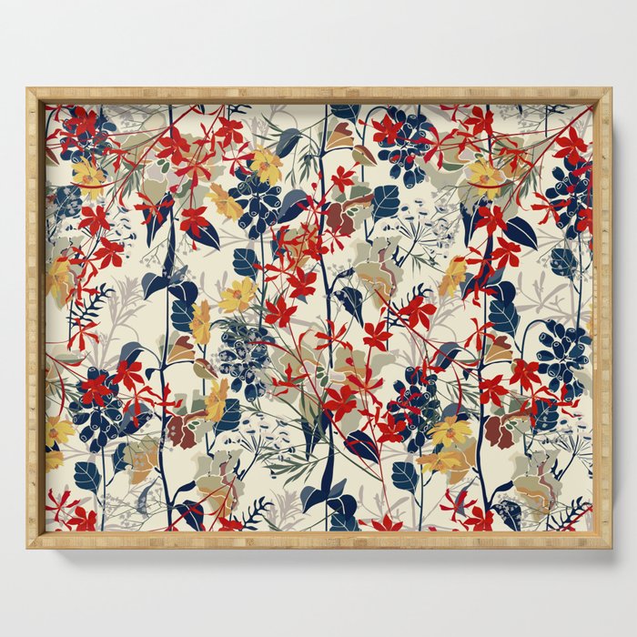 Wildflowers, Floral Prints, Red, Navy, Yellow Serving Tray Gallery Image 1