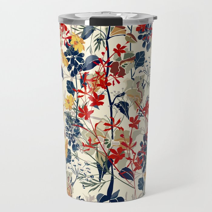 Wildflowers, Floral Prints, Red, Navy, Yellow Travel Mug Gallery Image 1
