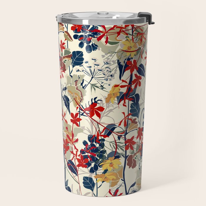 Wildflowers, Floral Prints, Red, Navy, Yellow Travel Mug Gallery Image 2