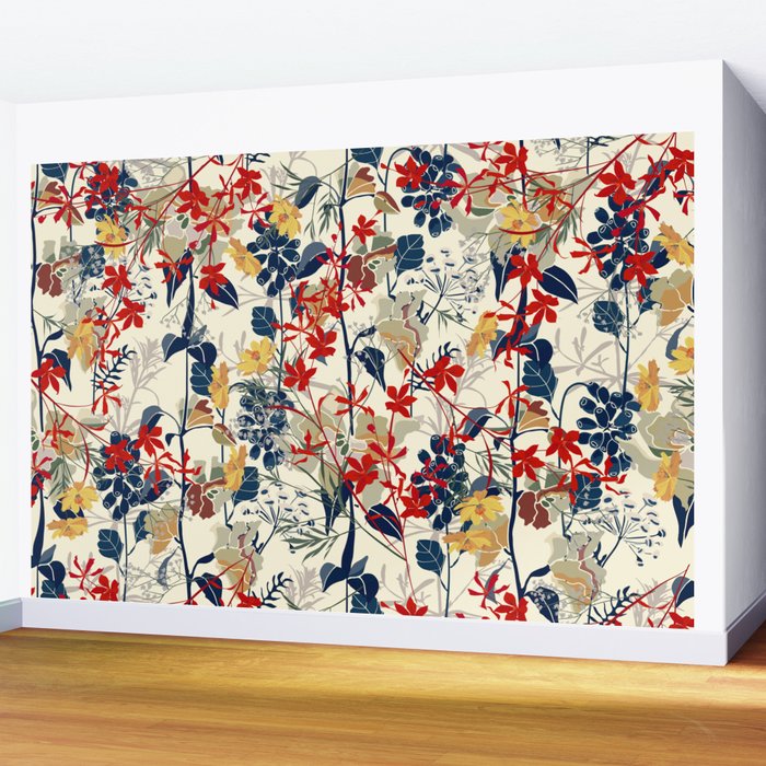 Wildflowers, Floral Prints, Red, Navy, Yellow Wall Mural Gallery Image 2