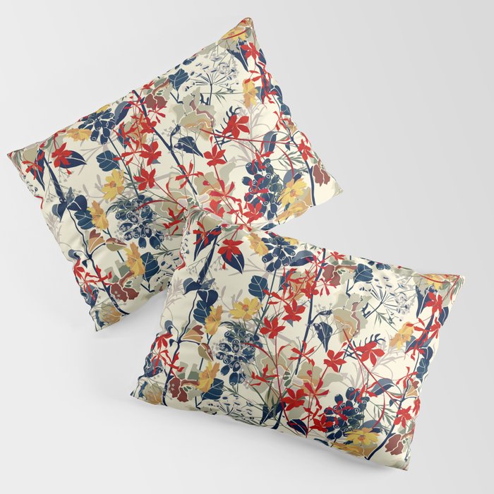 Wildflowers, Floral Prints, Red, Navy, Yellow Pillow Sham Gallery Image 3