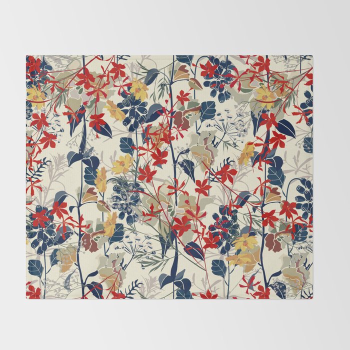 Wildflowers, Floral Prints, Red, Navy, Yellow Throw Blanket Gallery Image 2