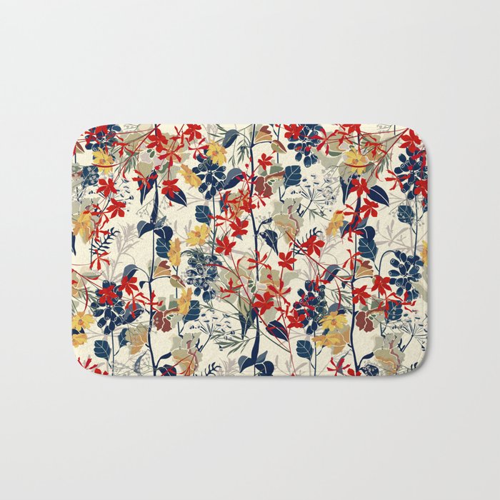 Wildflowers, Floral Prints, Red, Navy, Yellow Bath Mat Gallery Image 1