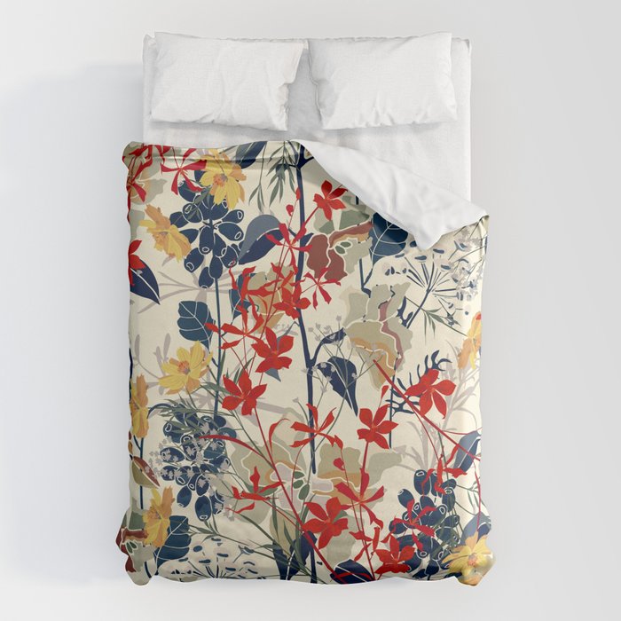 Wildflowers, Floral Prints, Red, Navy, Yellow Duvet Cover Gallery Image 6
