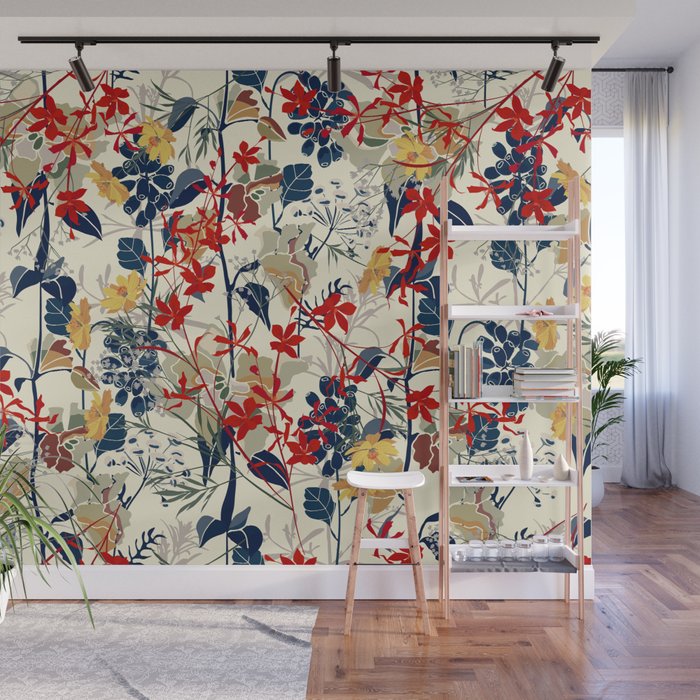 Wildflowers, Floral Prints, Red, Navy, Yellow Wall Mural Gallery Image 1