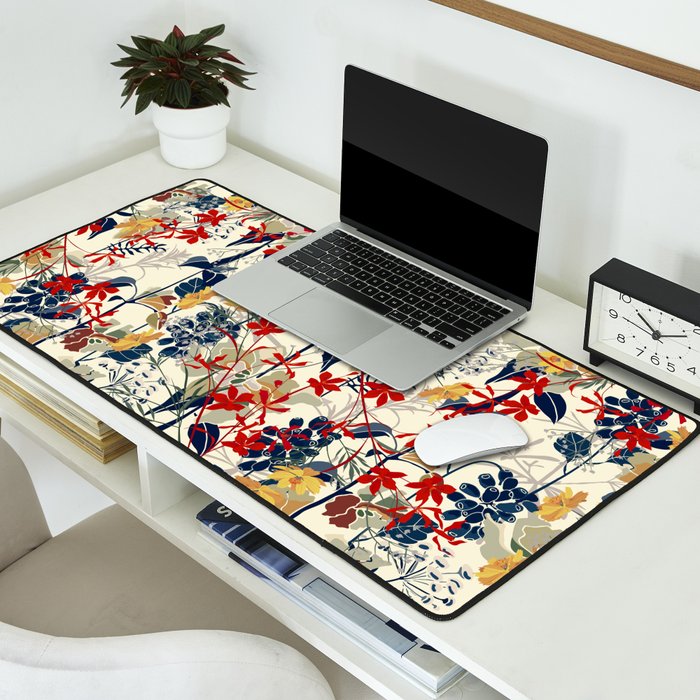 Wildflowers, Floral Prints, Red, Navy, Yellow Desk Mat Gallery Image 2