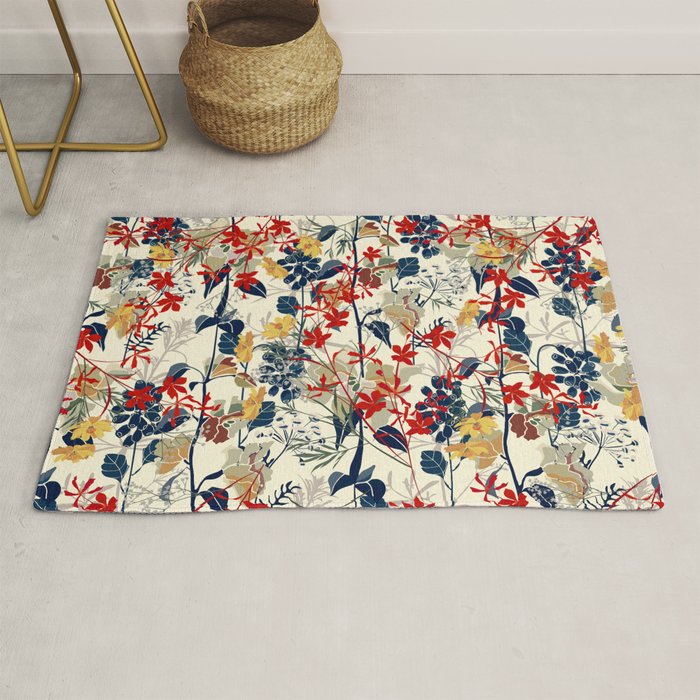 Wildflowers, Floral Prints, Red, Navy, Yellow Rug Gallery Image 1