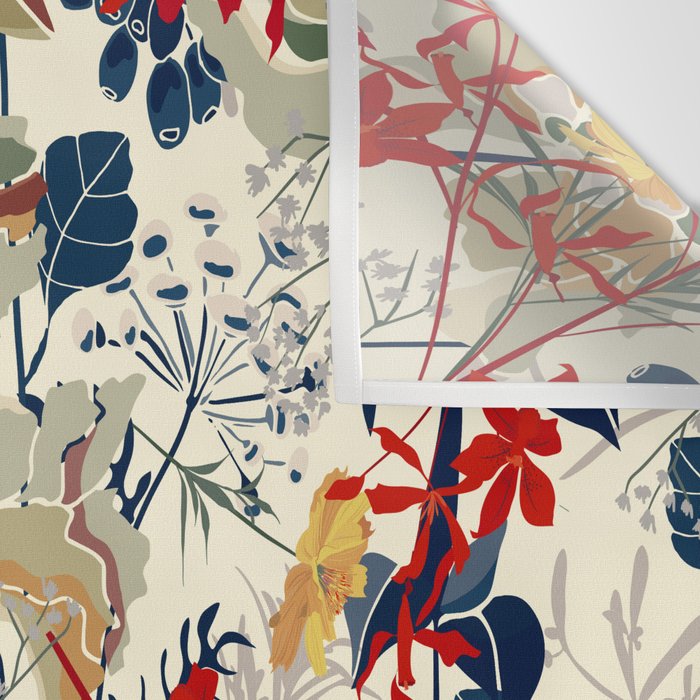 Wildflowers, Floral Prints, Red, Navy, Yellow Wall Tapestry Gallery Image 3