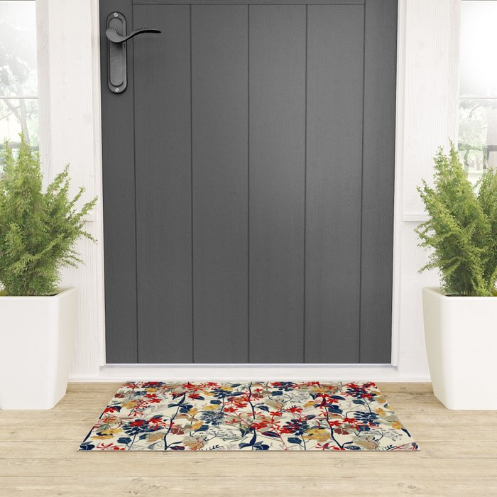 Wildflowers, Floral Prints, Red, Navy, Yellow Welcome Mat Gallery Image 3