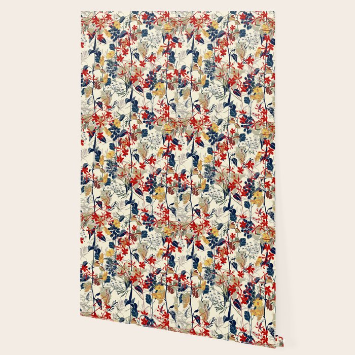 Wildflowers, Floral Prints, Red, Navy, Yellow Wallpaper Gallery Image 2