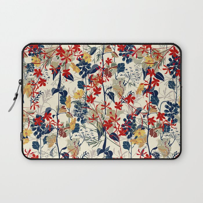 Wildflowers, Floral Prints, Red, Navy, Yellow Laptop Sleeve Gallery Image 1
