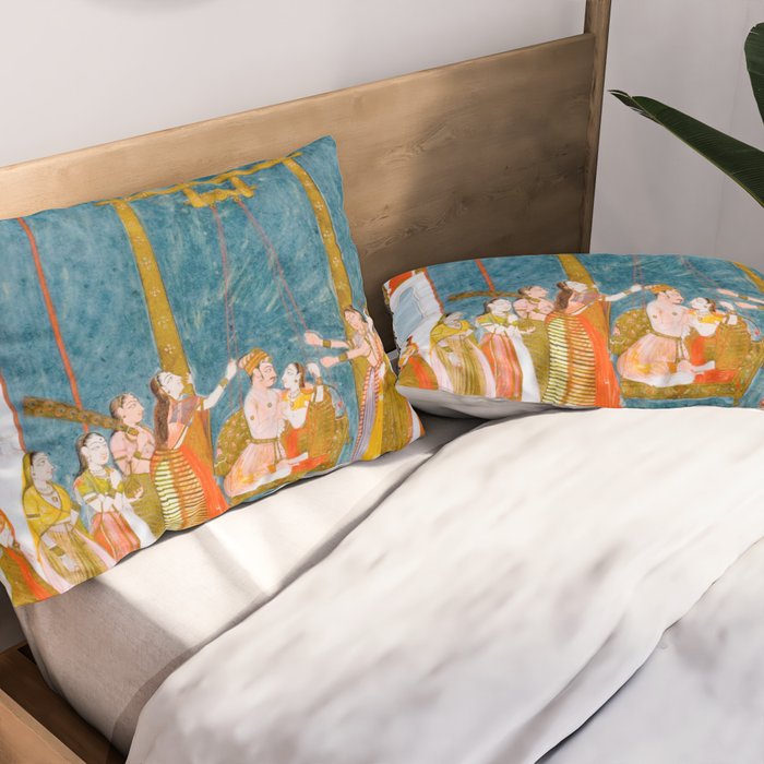 Hindola Raga (Spring Swinging) Indian Painted Illustration Pillow Sham Gallery Image 2