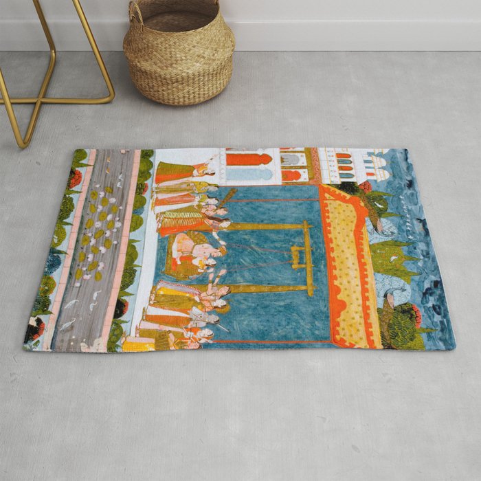 Hindola Raga (Spring Swinging) Indian Painted Illustration Rug Gallery Image 1