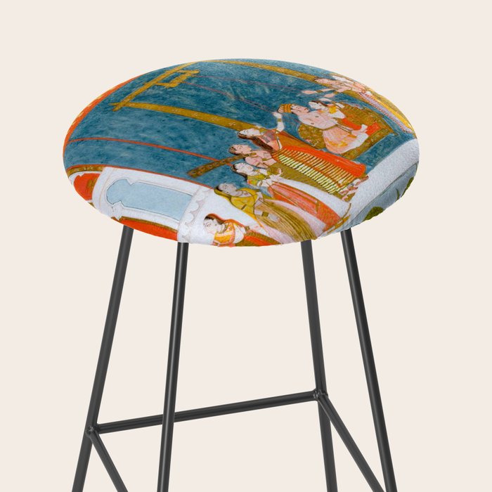 Hindola Raga (Spring Swinging) Indian Painted Illustration Stool Gallery Image 2