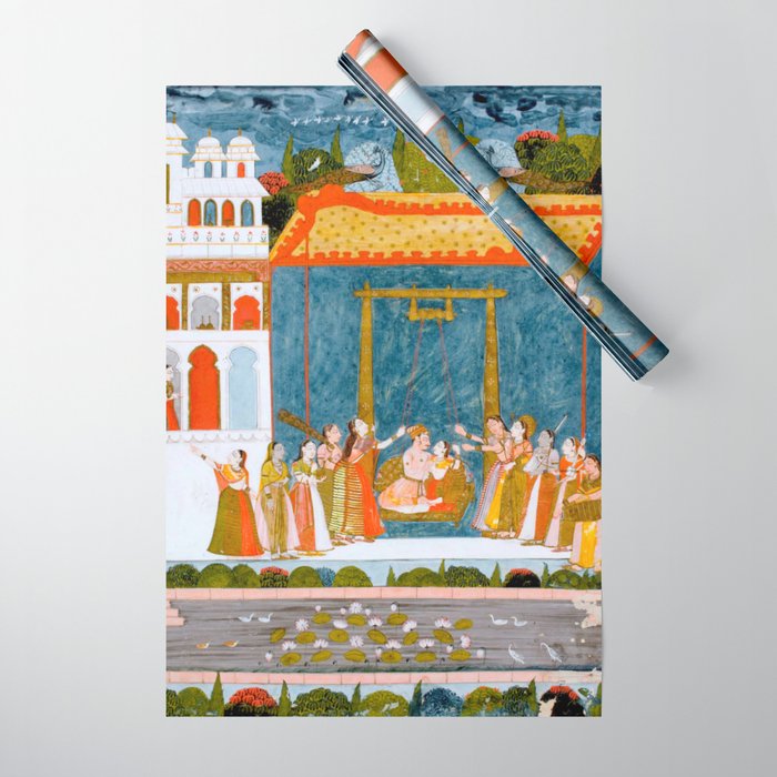 Hindola Raga (Spring Swinging) Indian Painted Illustration Wrapping Paper Gallery Image 1