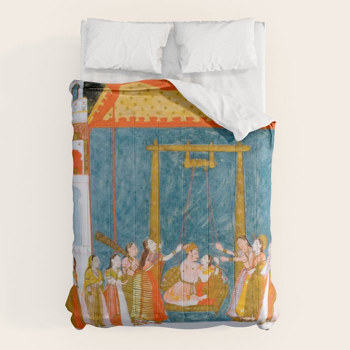 Hindola Raga (Spring Swinging) Indian Painted Illustration Comforter Gallery Image 1