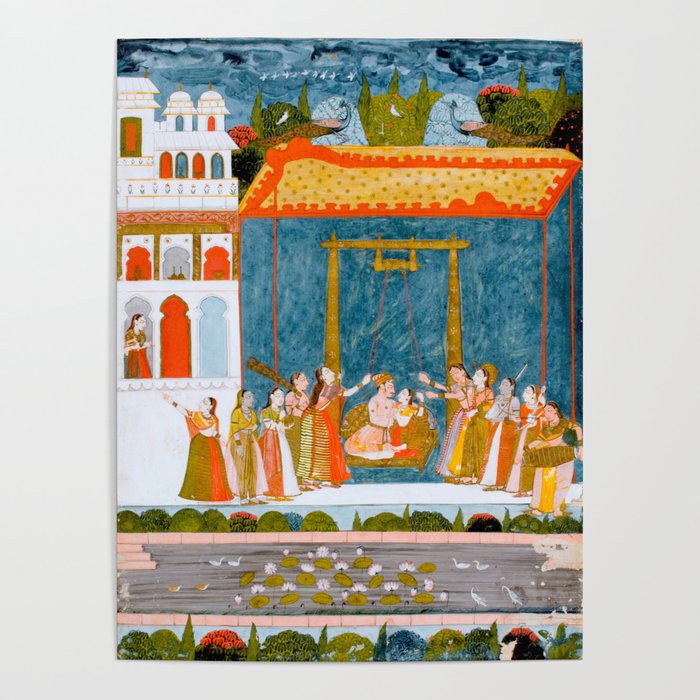 Hindola Raga (Spring Swinging) Indian Painted Illustration Poster Gallery Image 4