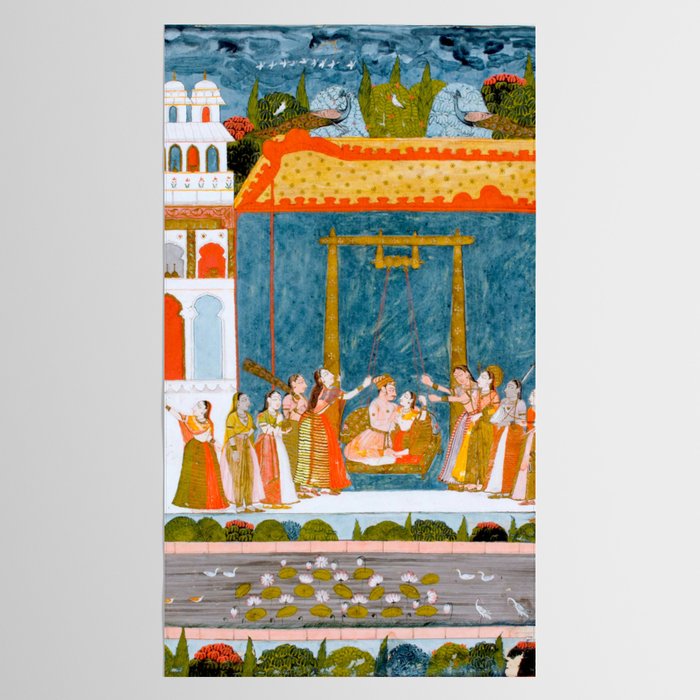 Hindola Raga (Spring Swinging) Indian Painted Illustration Tablecloth Gallery Image 2