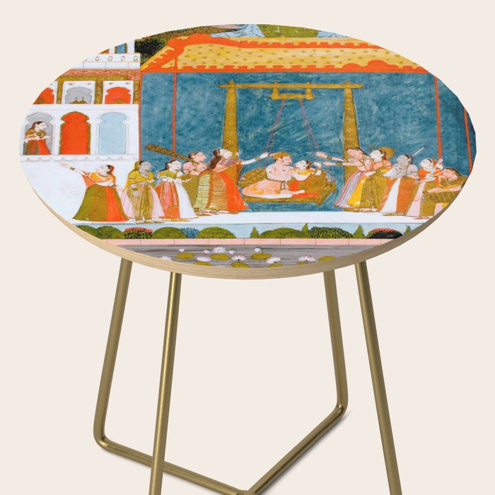 Hindola Raga (Spring Swinging) Indian Painted Illustration Side Table Gallery Image 2