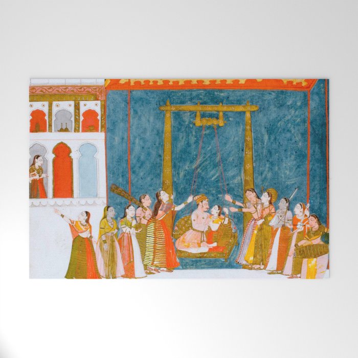 Hindola Raga (Spring Swinging) Indian Painted Illustration Welcome Mat Gallery Image 1