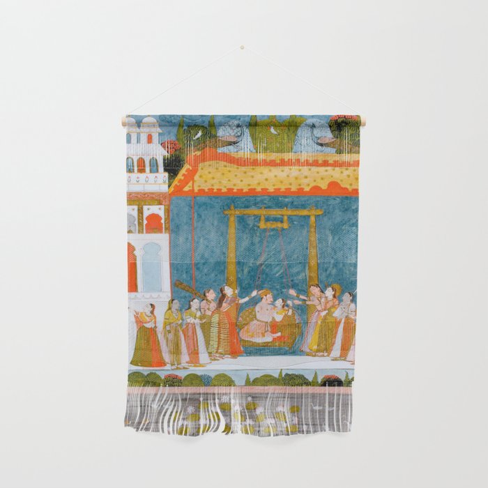 Hindola Raga (Spring Swinging) Indian Painted Illustration Wall Hanging Gallery Image 1