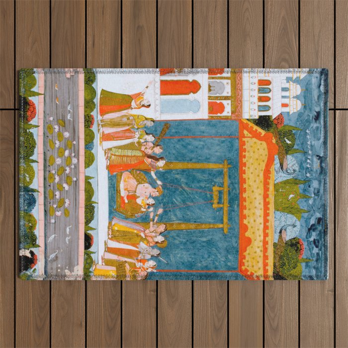 Hindola Raga (Spring Swinging) Indian Painted Illustration Outdoor Rug Gallery Image 1