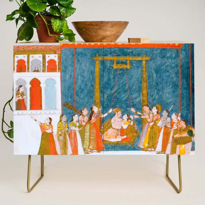 Hindola Raga (Spring Swinging) Indian Painted Illustration Credenza Gallery Image 1