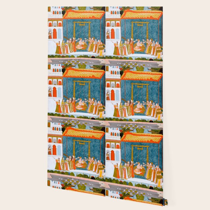 Hindola Raga (Spring Swinging) Indian Painted Illustration Wallpaper Gallery Image 2