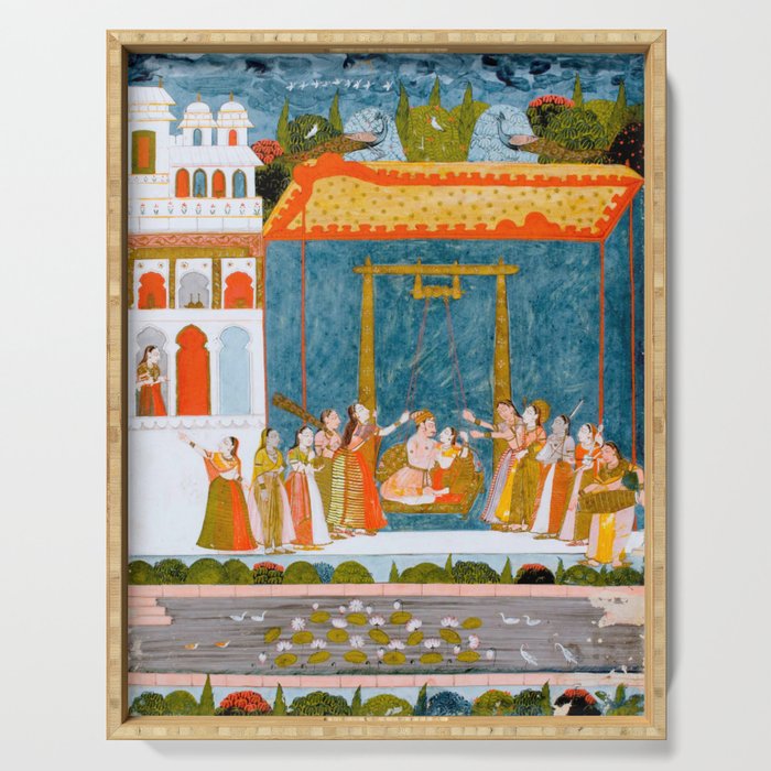 Hindola Raga (Spring Swinging) Indian Painted Illustration Serving Tray Gallery Image 1