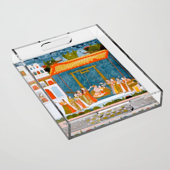Hindola Raga (Spring Swinging) Indian Painted Illustration Acrylic Tray Gallery Image 1