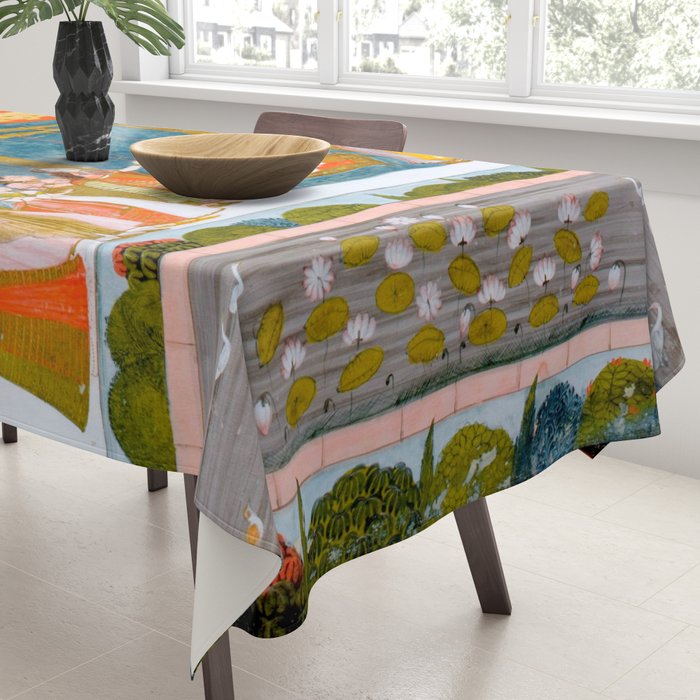 Hindola Raga (Spring Swinging) Indian Painted Illustration Tablecloth Gallery Image 3