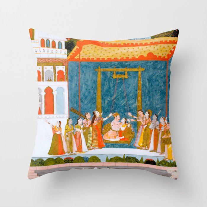 Hindola Raga (Spring Swinging) Indian Painted Illustration Throw Pillow Gallery Image 6