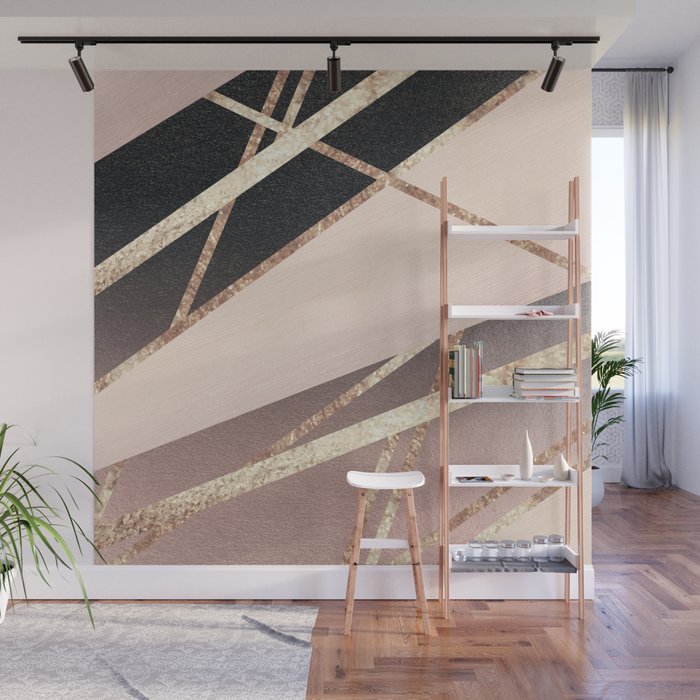 Rose Gold Blush Black Geometric Stripe Glam #1 #geo #decor #art #society6 Wall Mural Gallery Image 1