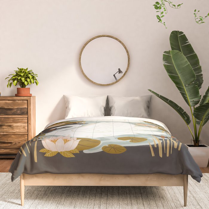 Swan Dance - Charcoal Black Background Comforter Gallery Image 3