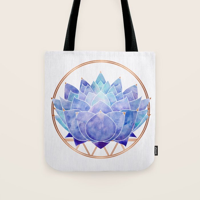 Violet Zen Lotus Flower Watercolor Tote Bag Gallery Image 1