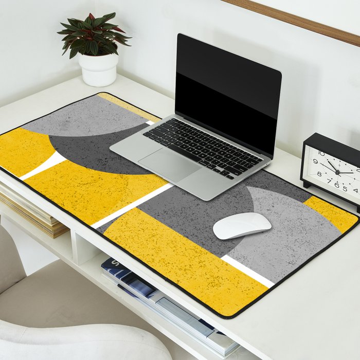 Modern Yellow and Gray Geometric 3 Desk Mat Gallery Image 2