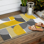 Modern Yellow and Gray Geometric 3 Outdoor Rug Gallery Image 2