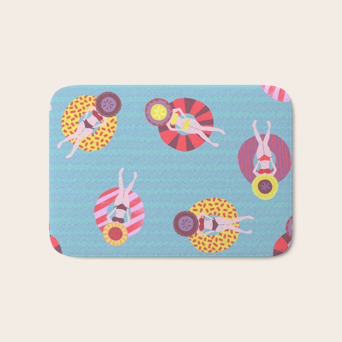 Floating in the Pool Pattern. Women on colorful floaties. Bath Mat Gallery Image 1
