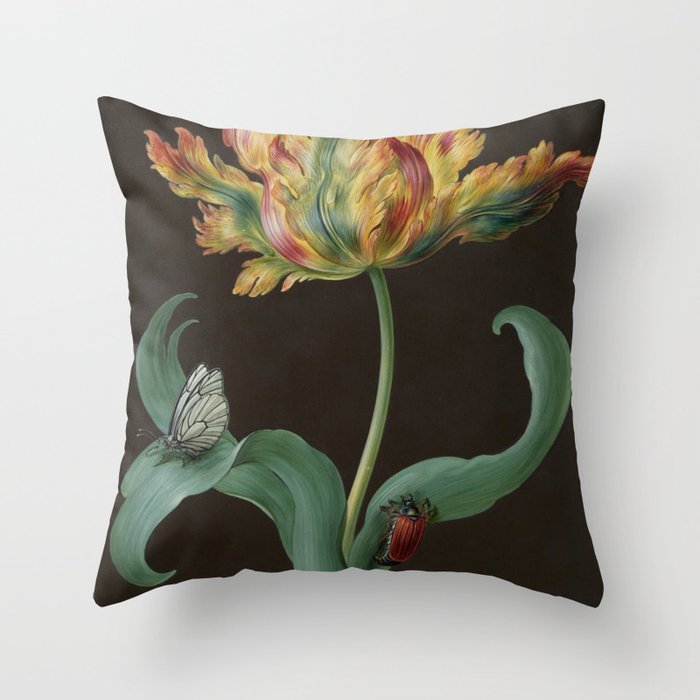 Barbara Regina Dietzsch - Tulip with butterfly and maize - before 1783 Throw Pillow Gallery Image 6