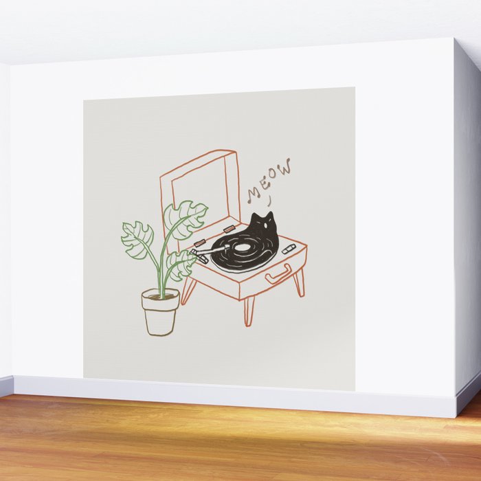 Cat and Plant 78: Vinyl Cat Wall Mural Gallery Image 2