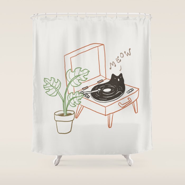 Cat and Plant 78: Vinyl Cat Shower Curtain Gallery Image 1