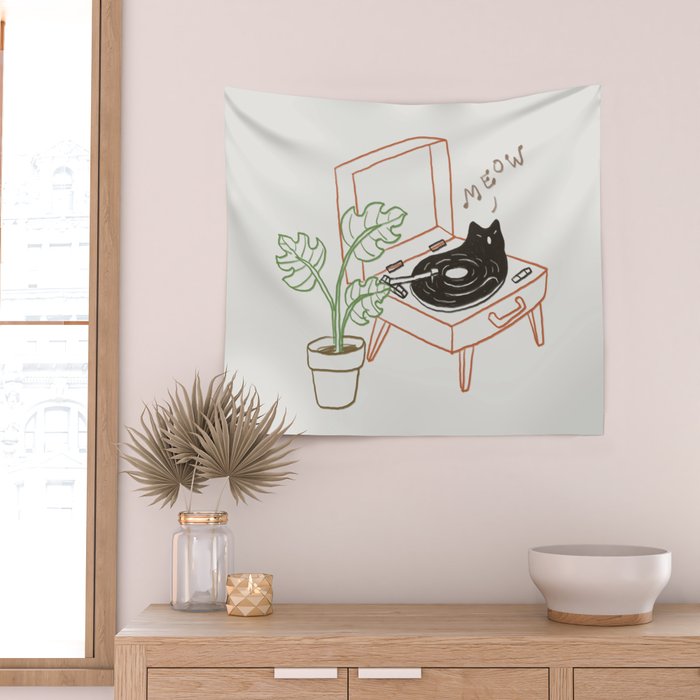 Cat and Plant 78: Vinyl Cat Wall Tapestry Gallery Image 2