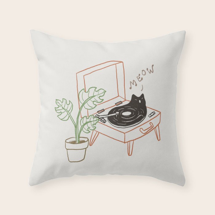 Cat and Plant 78: Vinyl Cat Throw Pillow Gallery Image 1