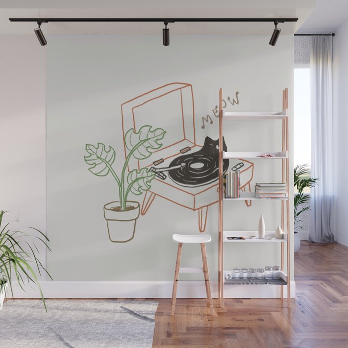 Cat and Plant 78: Vinyl Cat Wall Mural Gallery Image 1