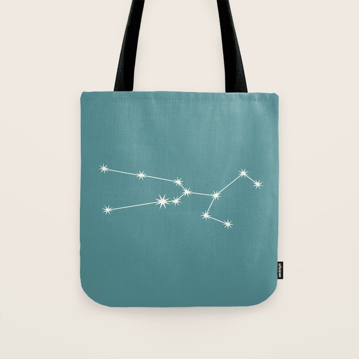 Taurus Zodiac Star Constellation Line Art Teal Tote Bag Gallery Image 1