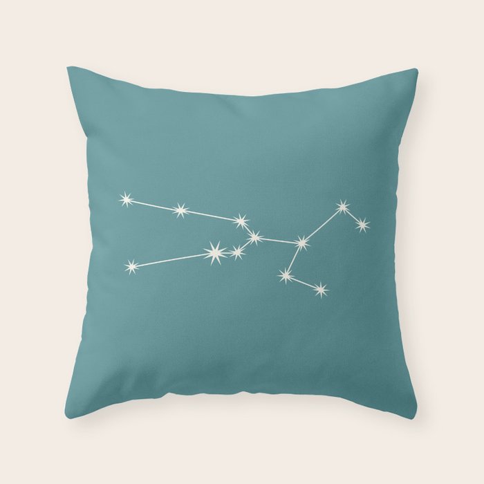 Taurus Zodiac Star Constellation Line Art Teal Throw Pillow Gallery Image 6