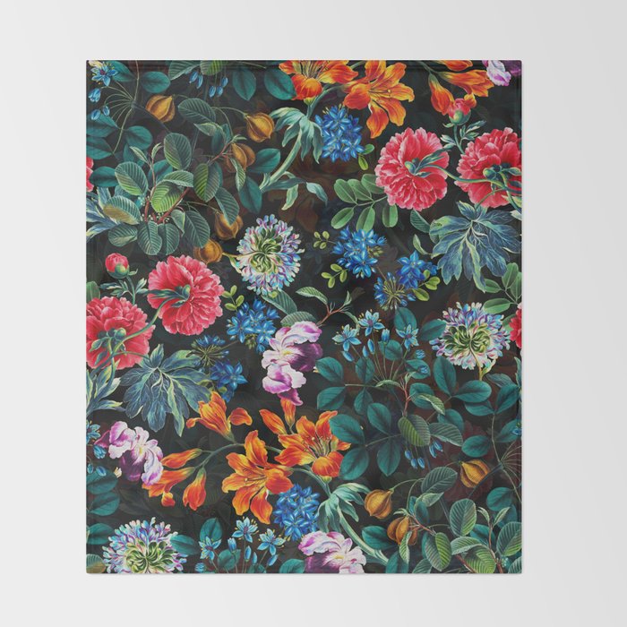 Chintzy Florals II - Night Throw Blanket Gallery Image 2