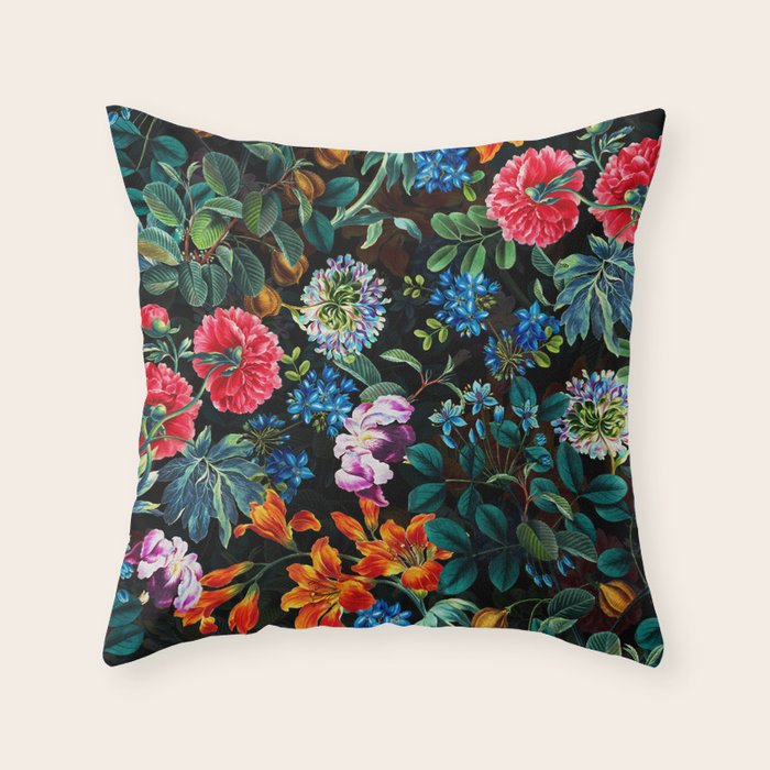 Chintzy Florals II - Night Throw Pillow Gallery Image 1