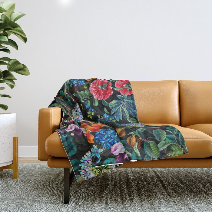 Chintzy Florals II - Night Throw Blanket Gallery Image 1
